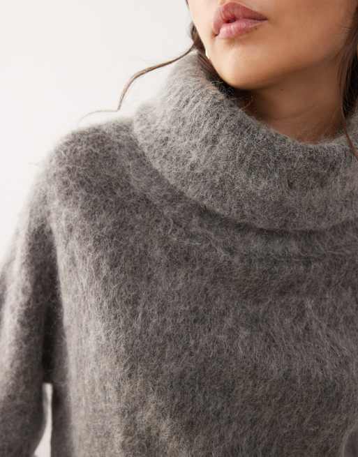 Weekday - Oversized coltrui van premium wol- en mohairmix in grijs, 3 van 4