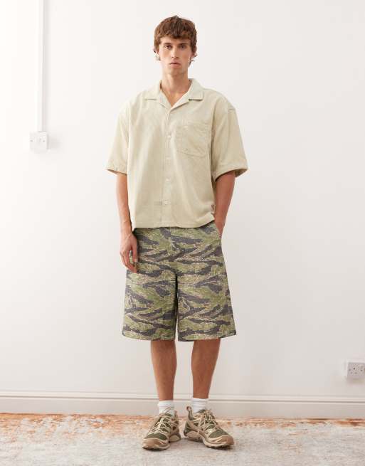 Weekday oversized cord camp collar shirt in beige | ASOS