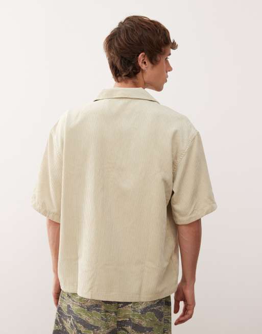 Weekday oversized cord camp collar shirt in beige, 3 of 5