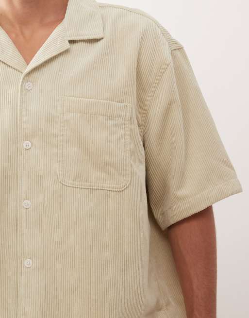Weekday oversized cord camp collar shirt in beige, 5 of 5
