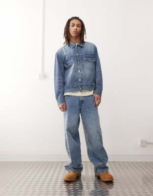 Weekday Oversized Denim Jacket With Front Pleat Detail In Blue