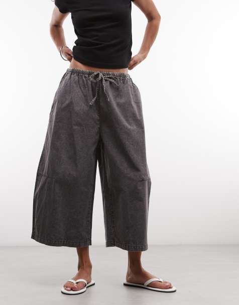 Weekday oversized drawstring cropped pants in dark gray - view 1