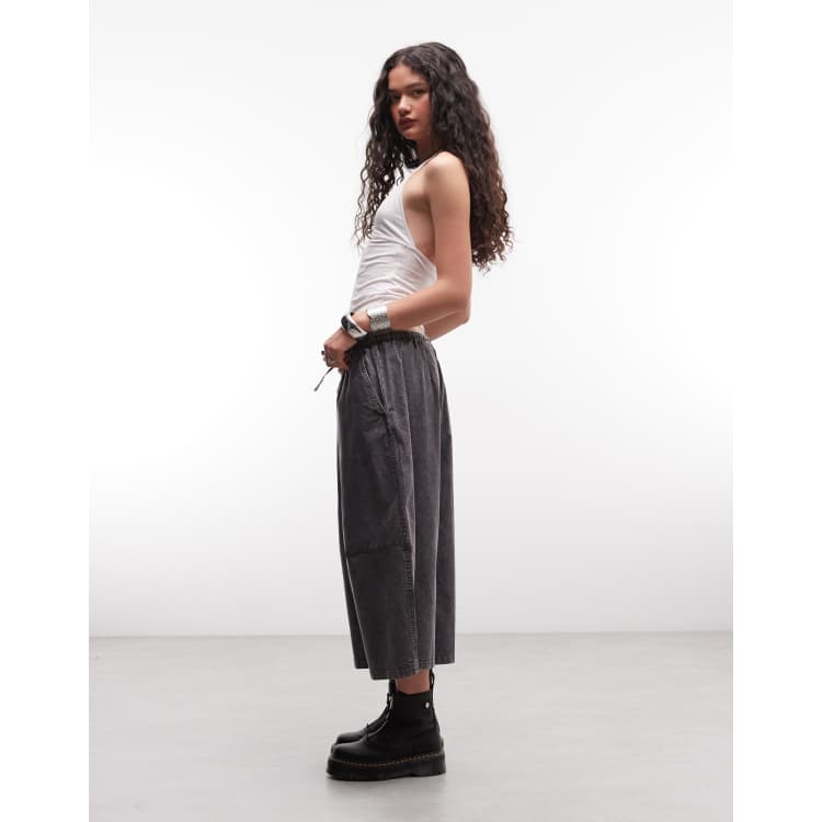 Weekday oversized drawstring cropped pants in dark gray | ASOS