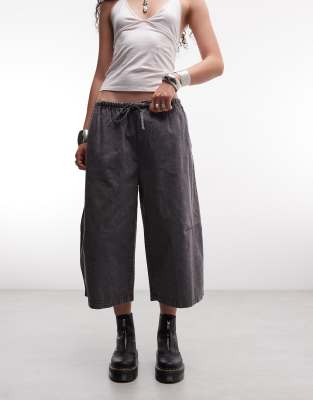 Weekday Oversized Drawstring Cropped Pants In Gray