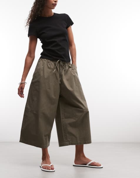 Weekday oversized drawstring cropped pants in dark mole - view 1