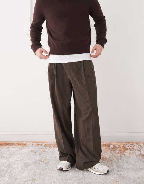 Weekday - Oversized elegante broek in bruine krijtstreep - view 1