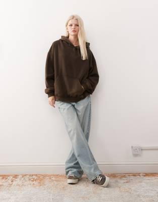 Weekday Oversized Embroidered Hoodie In Brown