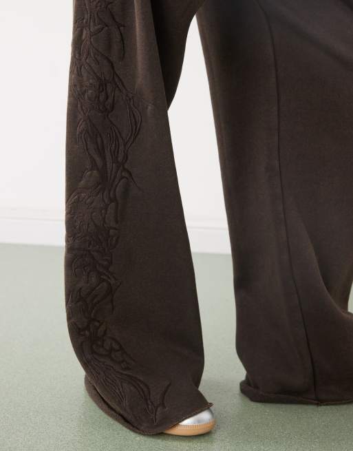 Weekday oversized embroidered joggers in dark brown