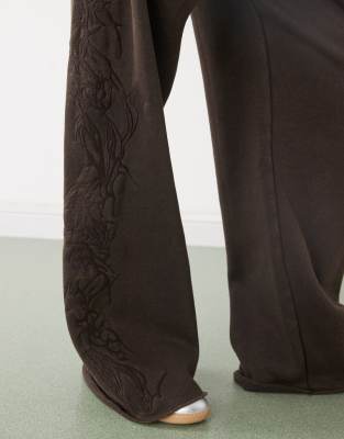 Weekday Oversized Embroidered Sweatpants In Black