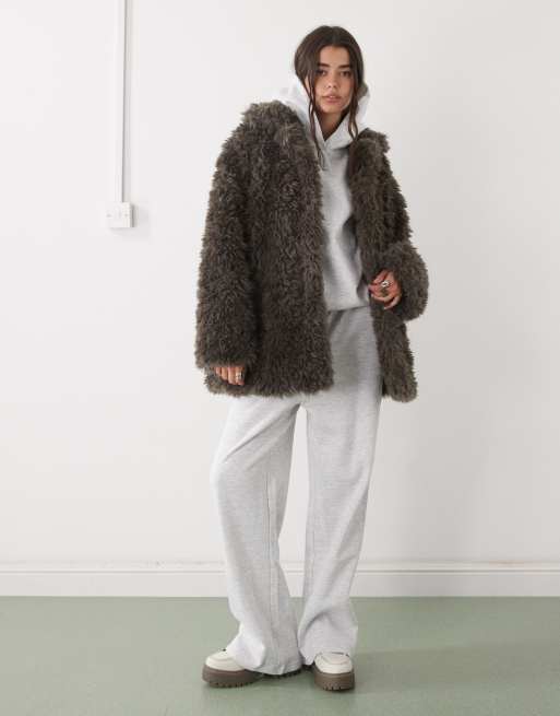Weekday oversized faux fur coat in dark mole ASOS