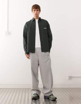 Weekday Oversized Fit Long Sleeve Shirt With Text Embroidery In Green