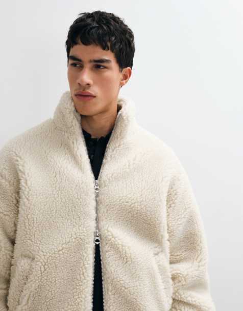 Weekday oversized funnel neck pile fleece zip through in beige - view 1
