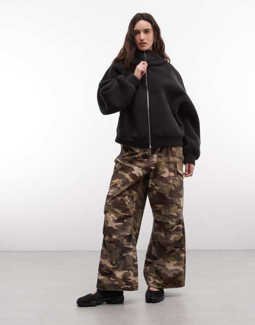 Weekday oversized funnel neck zip hoodie in bonded fleece in black, 3 of 4