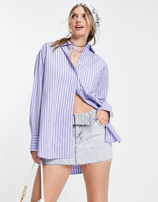 Weekday - Oversized gestreept overhemd met zak in blauw, deel van co-ord set