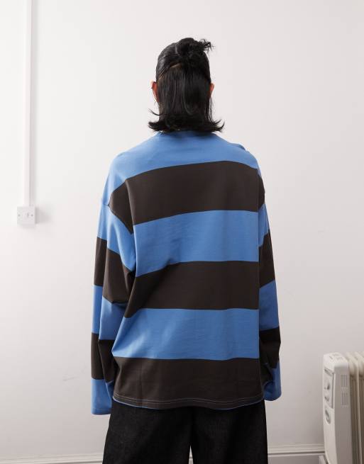 Weekday - Oversized gestreept T-shirt met lange mouwen in blauw en grijs, 2 van 4