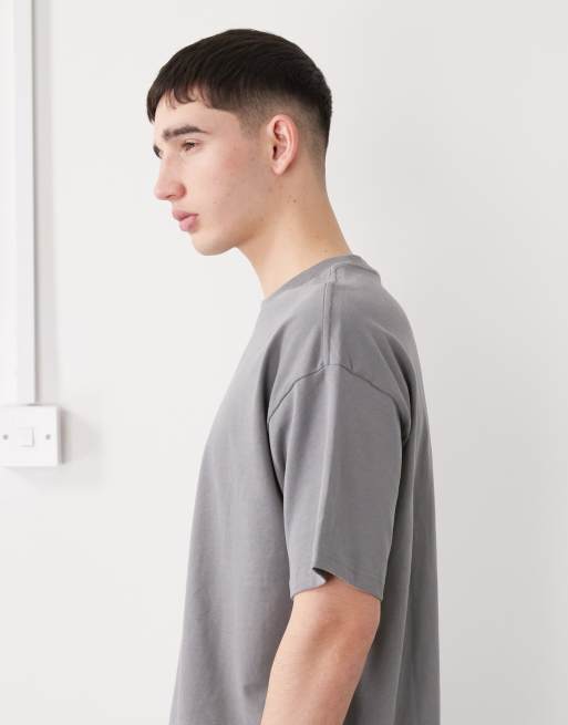 Weekday - Oversized grå T-shirt i kraftig jersey med firkantet pasform, 4 af 5