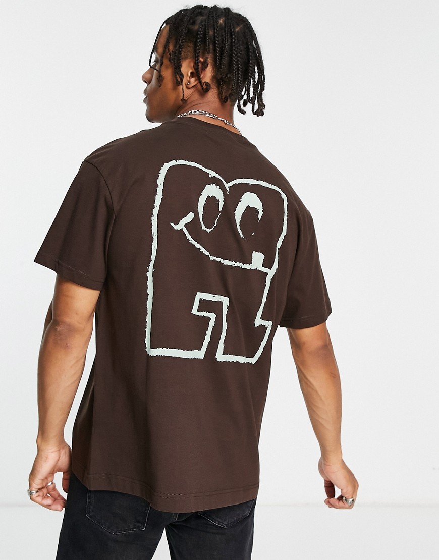 Weekday oversized graphic dream city printed T-shirt in brown-White
