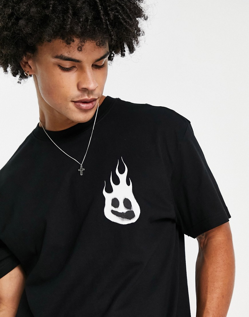 Weekday oversized graphic flame printed T-shirt in black