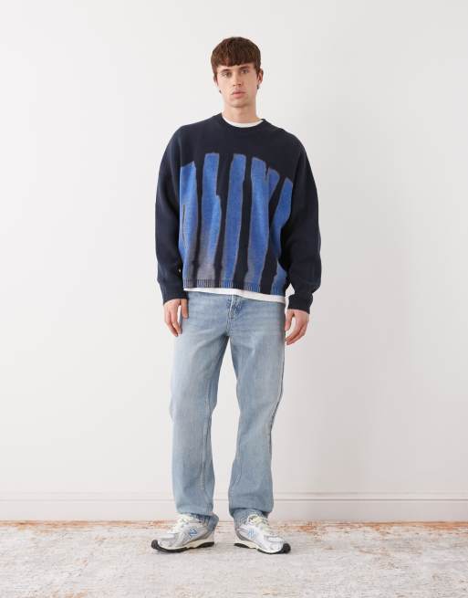 Weekday oversized graphic knit jumper in navy, 2 of 5
