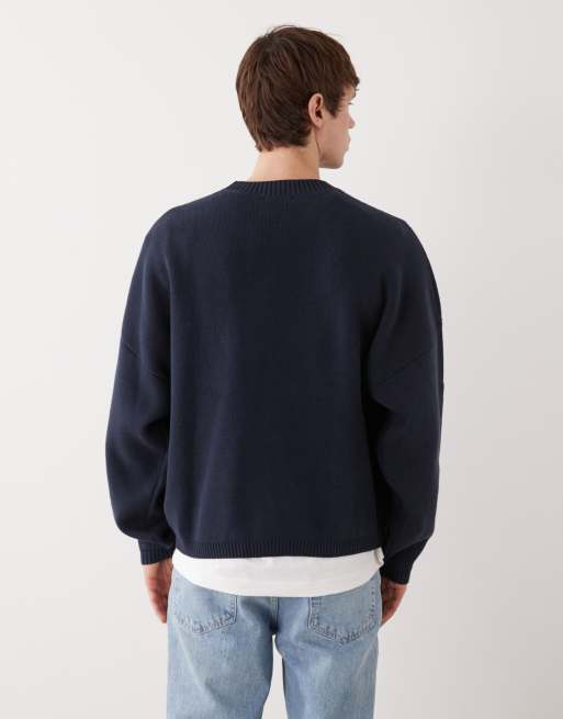 Weekday oversized graphic knit jumper in navy, 4 of 5