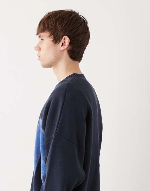 Weekday oversized graphic knit jumper in navy, 5 of 5