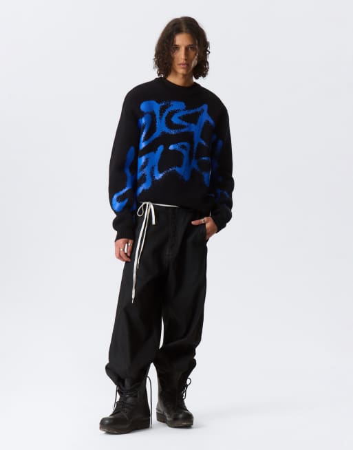 Weekday oversized graphic sweater in black with blue spray print, 2 of 4