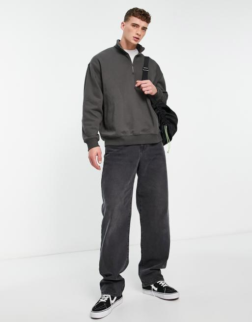 Weekday oversized half zip sweatshirt in washed black