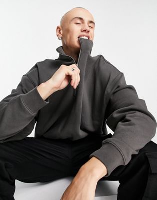 Weekday oversized halfzip sweatshirt in grey - ASOS Price Checker
