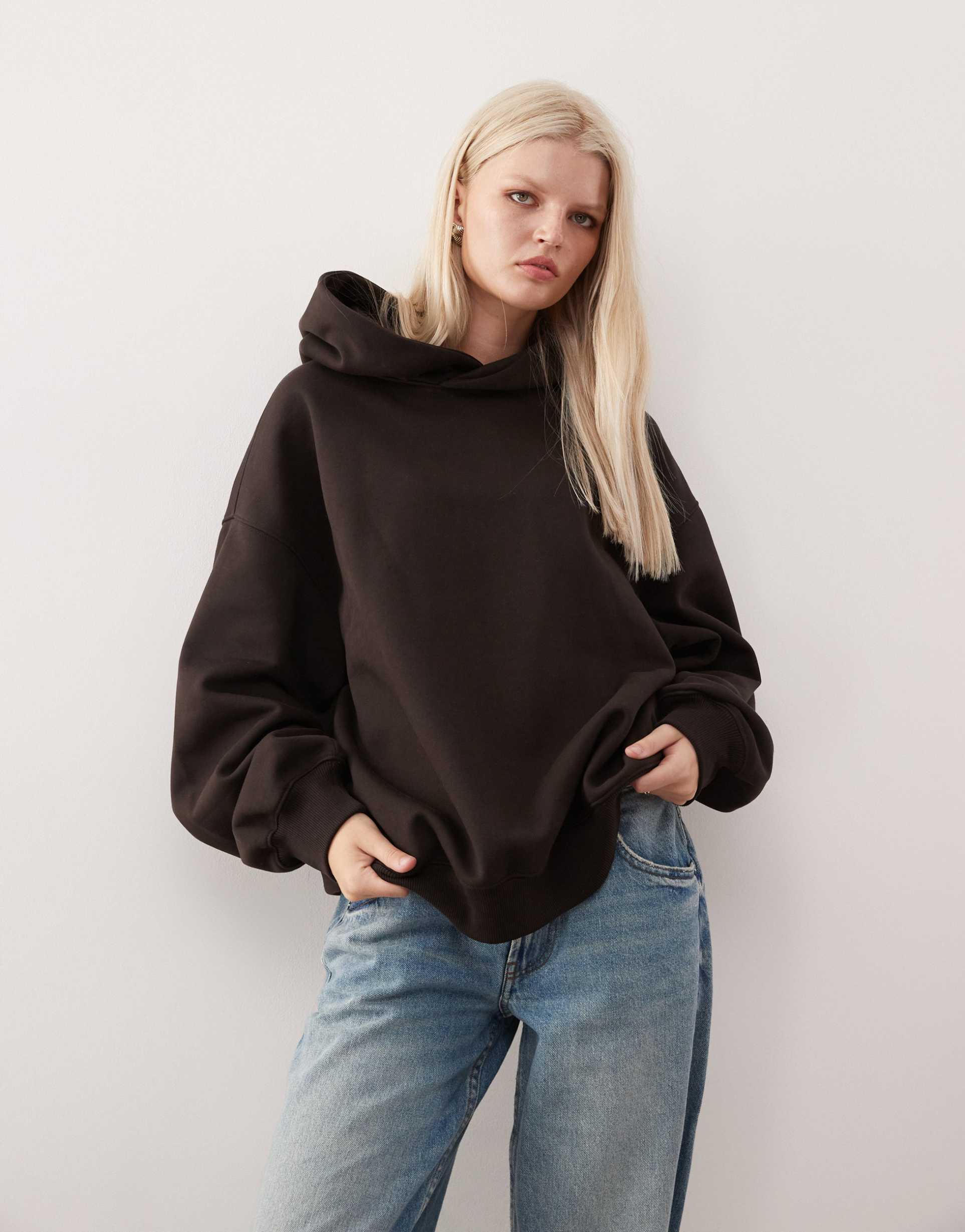 weekday oversized heavy hoodie in dark brown