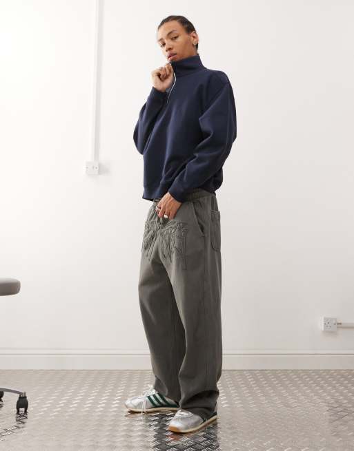 Weekday oversized heavy weight jersey half zip sweatshirt in navy