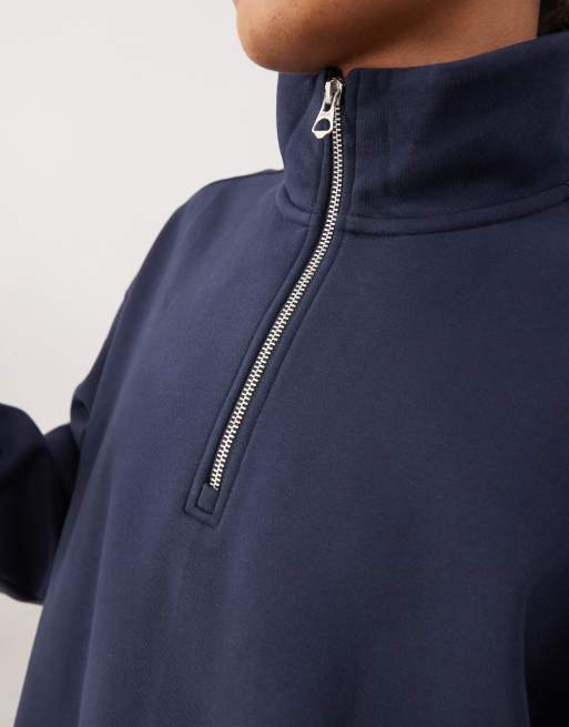 Weekday oversized heavy weight jersey half zip sweatshirt in navy