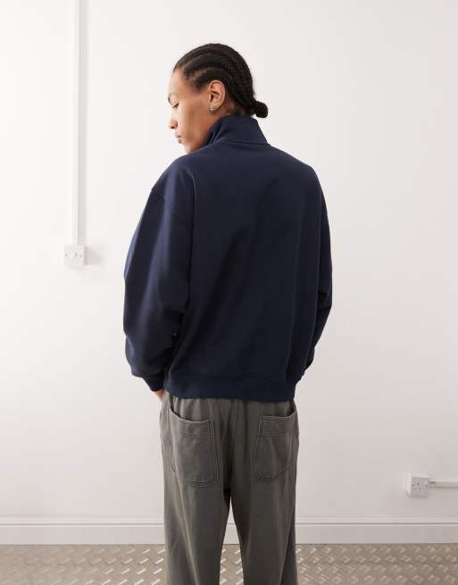 Weekday oversized heavy weight jersey half zip sweatshirt in navy