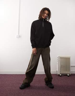 Weekday Weekday oversized heavyweight jersey half zip sweatshirt in black