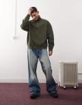 [Weekday] Weekday oversized heavyweight jersey half zip sweatshirt in khaki-Green XS Khaki