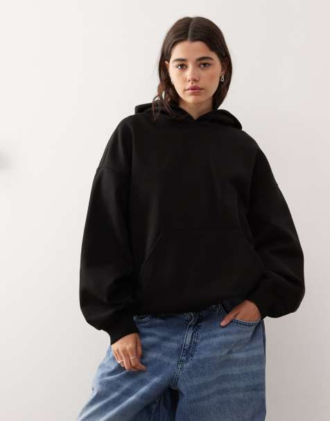 Weekday oversized heavyweight jersey hoodie in black - view 1