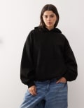 [Weekday] Weekday oversized heavyweight jersey hoodie in black S Black