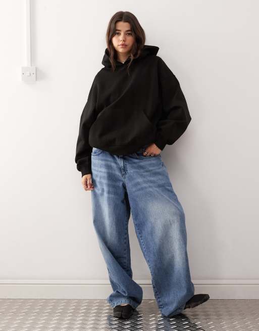 Weekday oversized heavyweight jersey hoodie in black