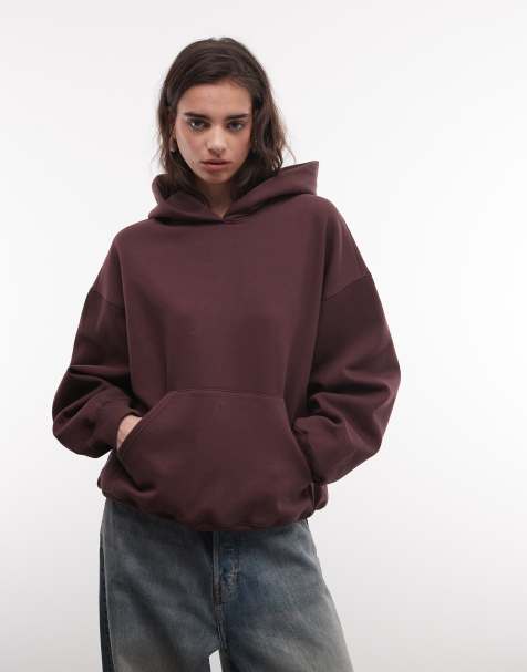 Weekday oversized heavyweight jersey hoodie in burgundy - view 1