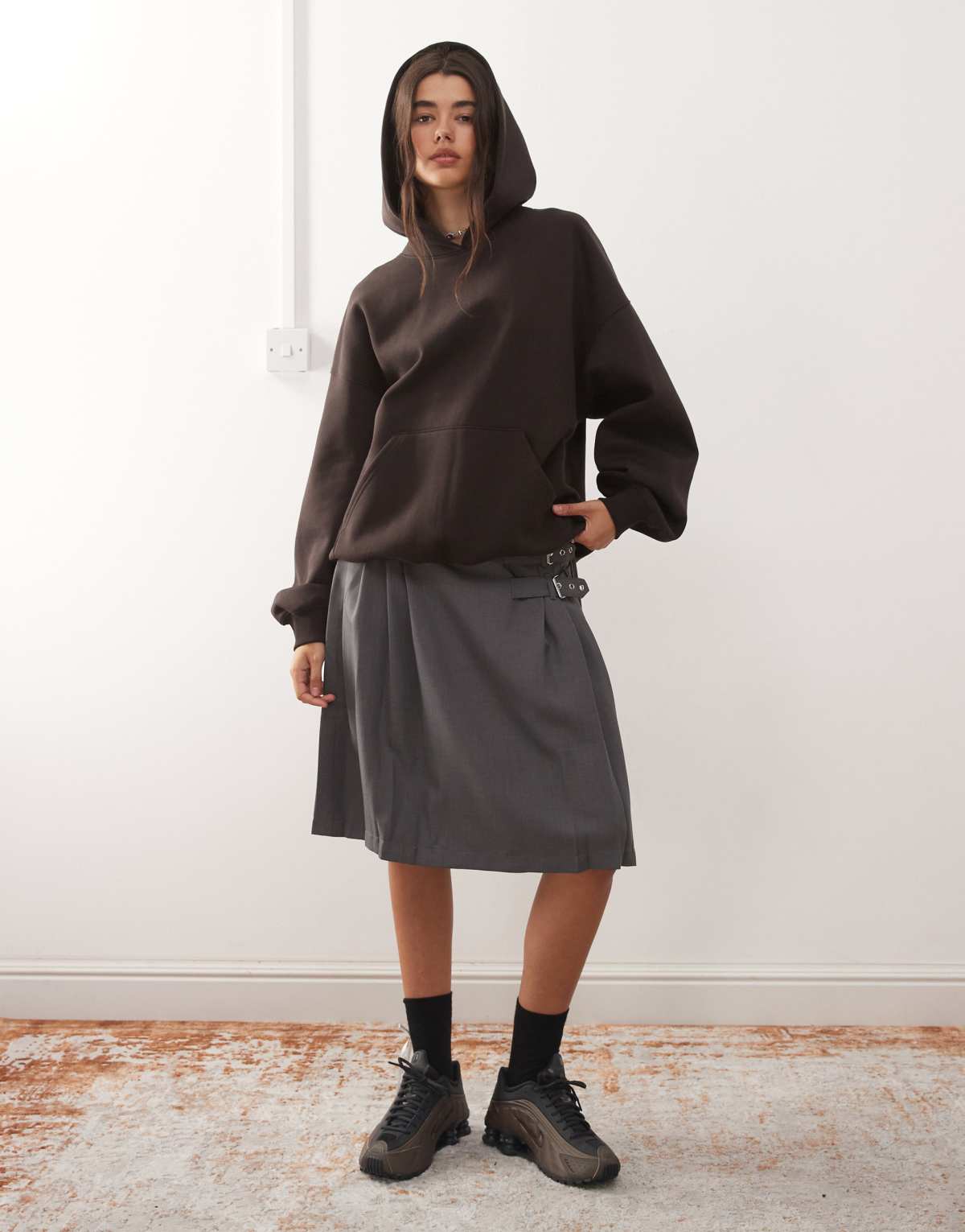Weekday oversized heavyweight jersey hoodie in dark brown