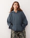 [Weekday] Weekday oversized heavyweight jersey hoodie in petrol green-Blue L Petrol