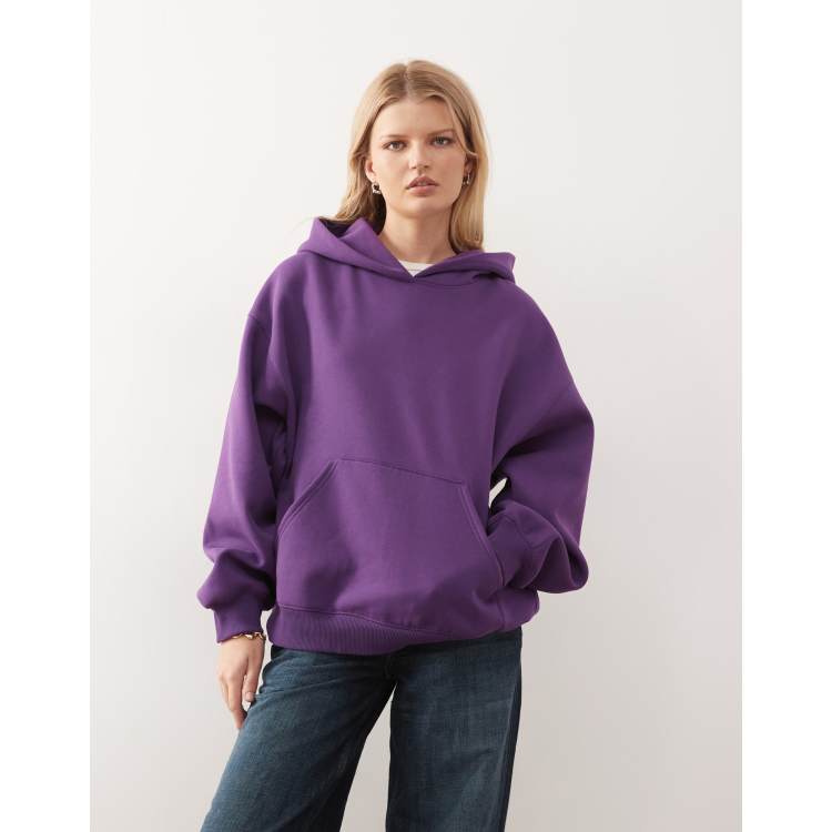 Weekday oversized heavyweight jersey hoodie in purple grape | ASOS