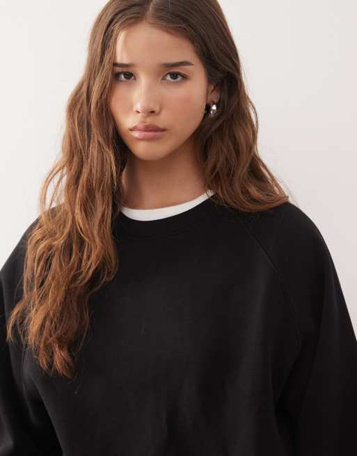Weekday oversized heavyweight jersey sweatshirt in black, 2 of 4