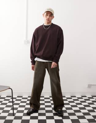 oversized heavyweight jersey sweatshirt in burgundy-Purple