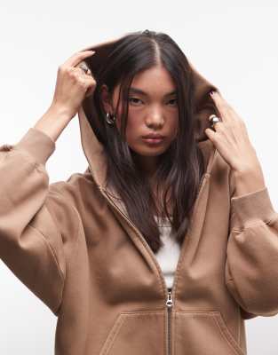 Weekday Oversized Heavyweight Jersey Zip Hoodie In Brown