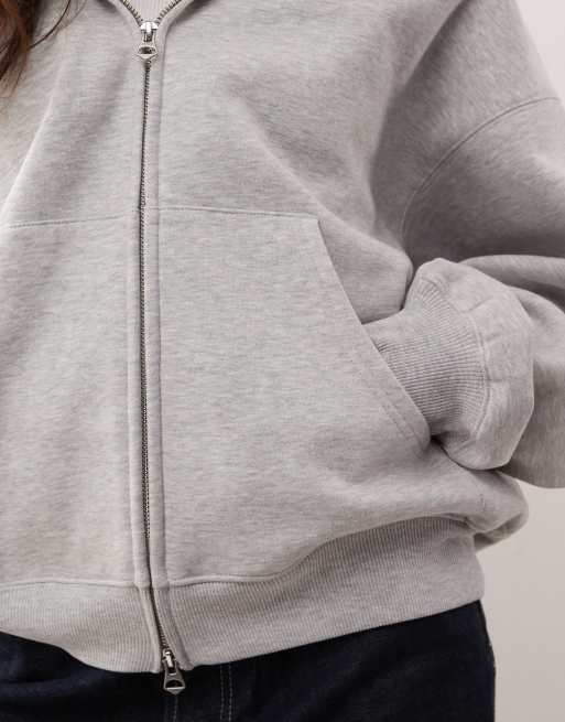 Weekday oversized heavyweight zip through jersey hoodie in grey melange, 4 of 4