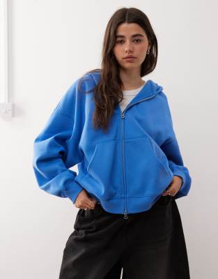 Weekday Oversized Heavyweight Zip Up Jersey Hoodie In Blue