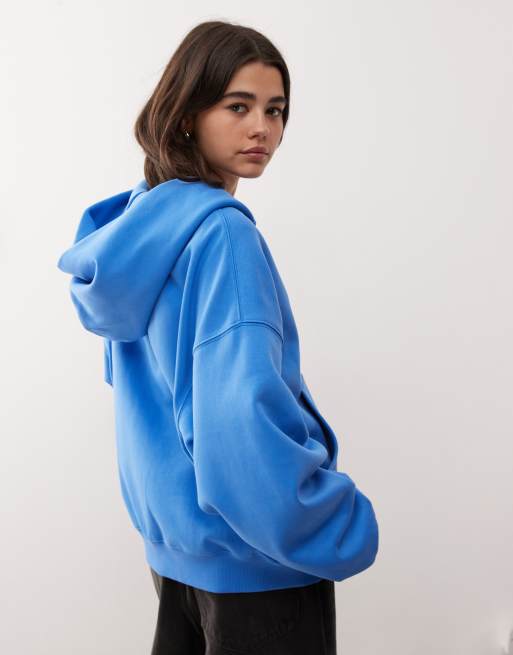 Weekday oversized heavyweight zip up jersey hoodie in blue