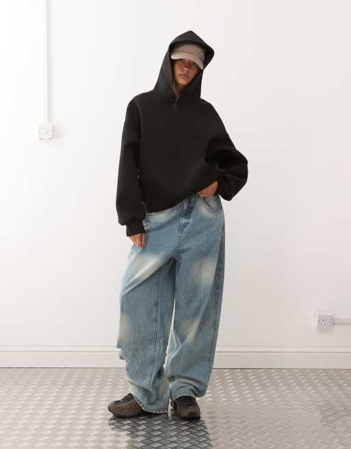 Weekday oversized hoodie in black in scuba-style fabric