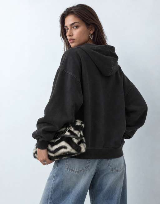 Weekday oversized hoodie met dubbele rij knopen en knoopsluiting vooraan in zwart, 6 van 10