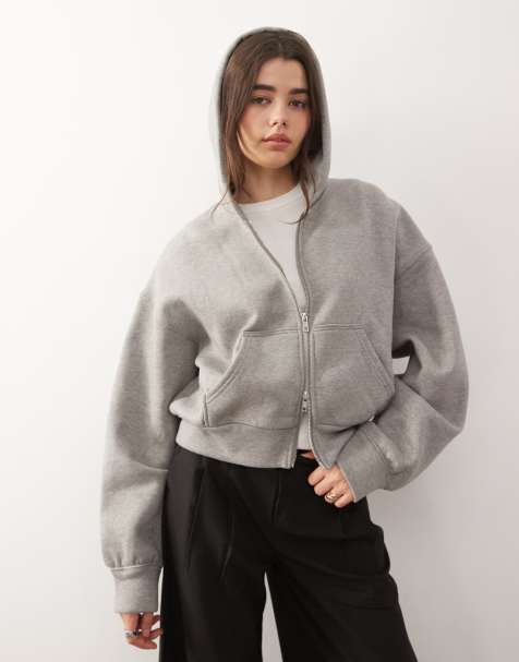 Weekday - Oversized hoodie met ritssluiting en rechte pasvorm in gemêleerd grijs - view 1